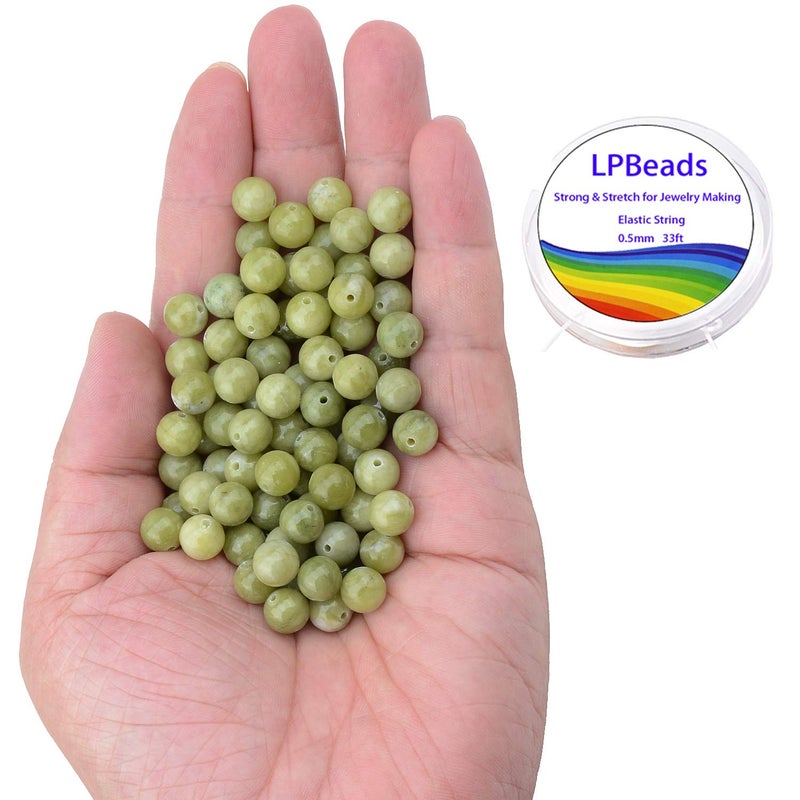 LPBeads 100PCS 8mm Natural Green Jade Beads Gemstone Round Loose Beads for Jewelry Making with Crystal Stretch Cord - Image 2